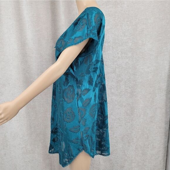 Intimate Moods Vintage Teal Sheer Floral Burnout Design Lace Trim Women's Large - Picture 5 of 12